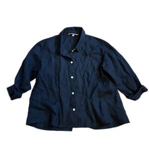South Street Linen Black Button Up Shirt Lagenlook 00 Long Sleeve Sleek Chic